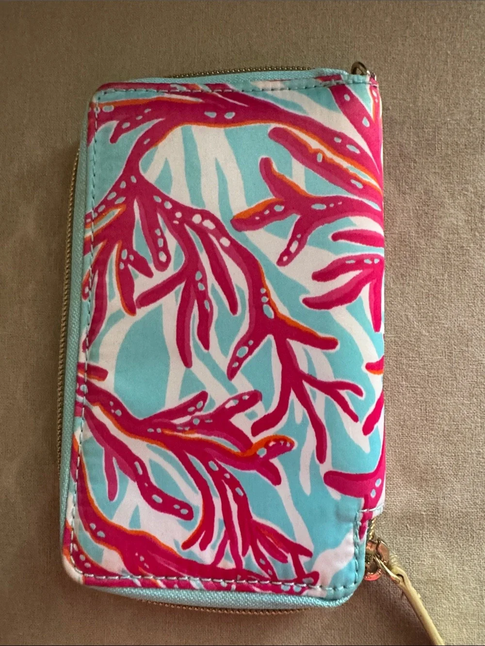 Lilly Pulitzer Turquoise Wallet with Hot Pink & Orange Coral Motif